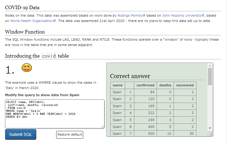 developer_quant's tweet image. ブラウザ上でSQLの基本を学べるサイト。
環境構築不要ですぐに例題を解き始められるので、初心者の簡単な練習に良さそう
SQLZOO
sqlzoo.net/wiki/SQL_Tutor…