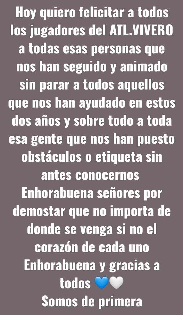 TenaCinta's tweet photo. Dar las GRACIAS  tod@s las personas que han gastado un minimo  de su tiempo en nosotros ; entrenadores ,  compañeros , familias y amigoss !!! Esto es de Vosotros @AtleticoVivero1 https://t.co/vmU9Z2tSMe
