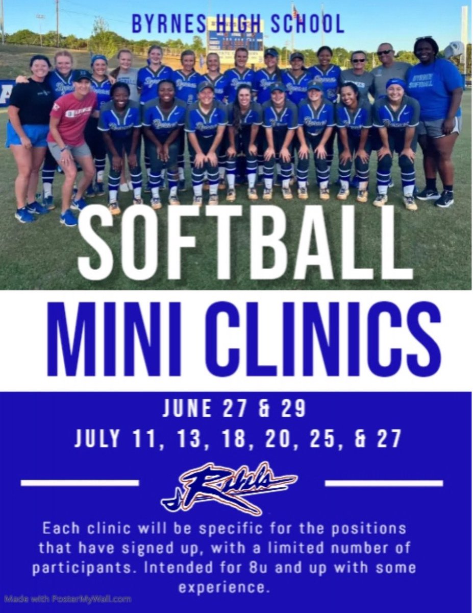 Byrnes_Softball's tweet photo. 🚨We are less than a week away from our first mini clinic 🚨 There is still time to sign up for our first clinic on June 27th, as well as the other dates! Registration link : https://t.co/iUxUVtDFO2 https://t.co/fee2KpVQHY