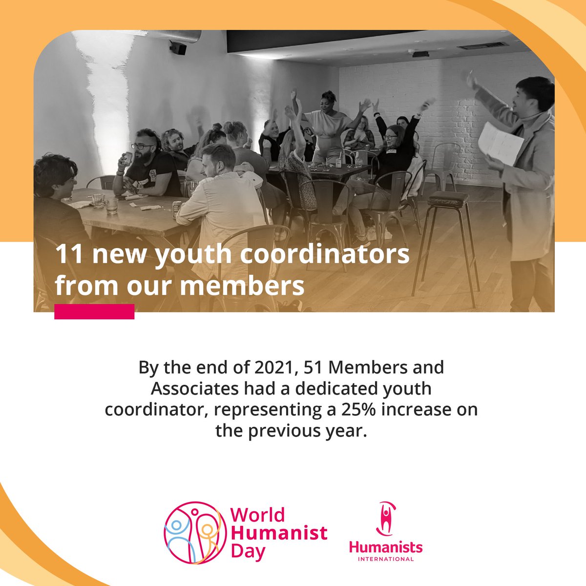 HumanistsInt's tweet image. Did you know? Only 40 of our Members and Associates had a dedicated youth manager or coordinator, but at the end of 2021, that had risen to 51! #WorldHumanistDay