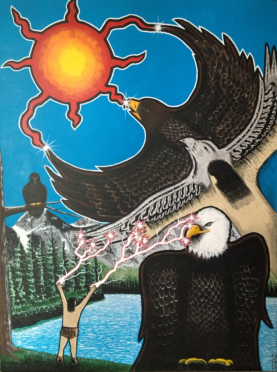 #IndigenousPeoplesDay #IndigenousPeoples #nanabush #Indigenous @CanadaPaintings @ManitobaMuseum #eagle #eagleart #baldeagle #baldeagleart Happy Indigenous Peoples Day,  Nanabush and the Rude Eagle - Jeff Nepinak (Saulteaux - Cree) - 2016 👨‍🎨🦅