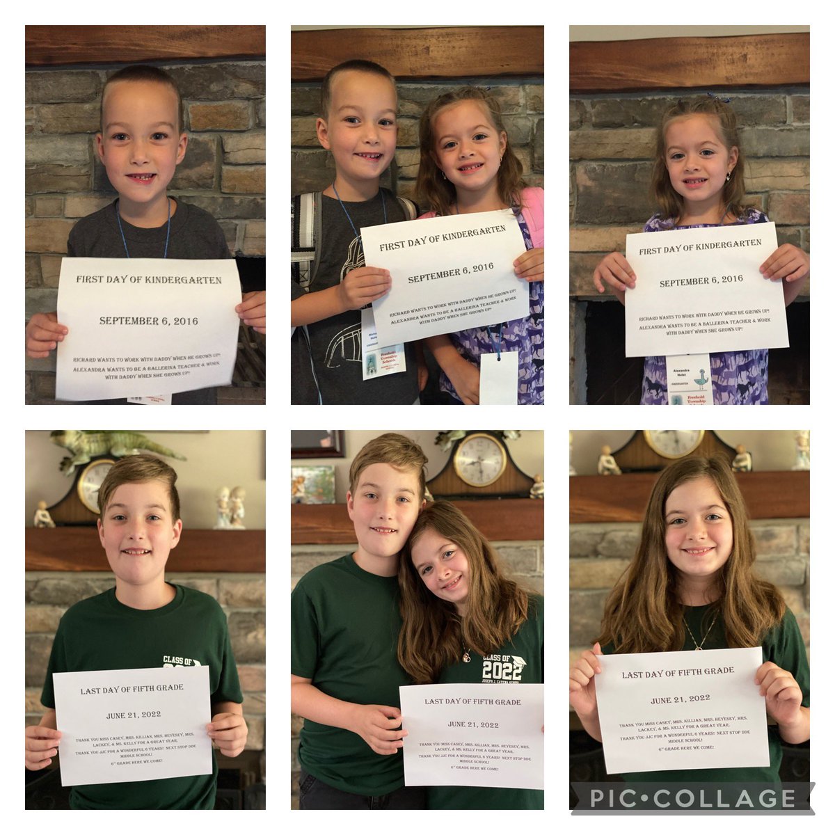 stacy_holst's tweet photo. First day of Kindergarten and Last day of 5th Grade!  Thank you @CatenaColts for an amazing 6 years!  We will miss you! https://t.co/dILT2M2BdP