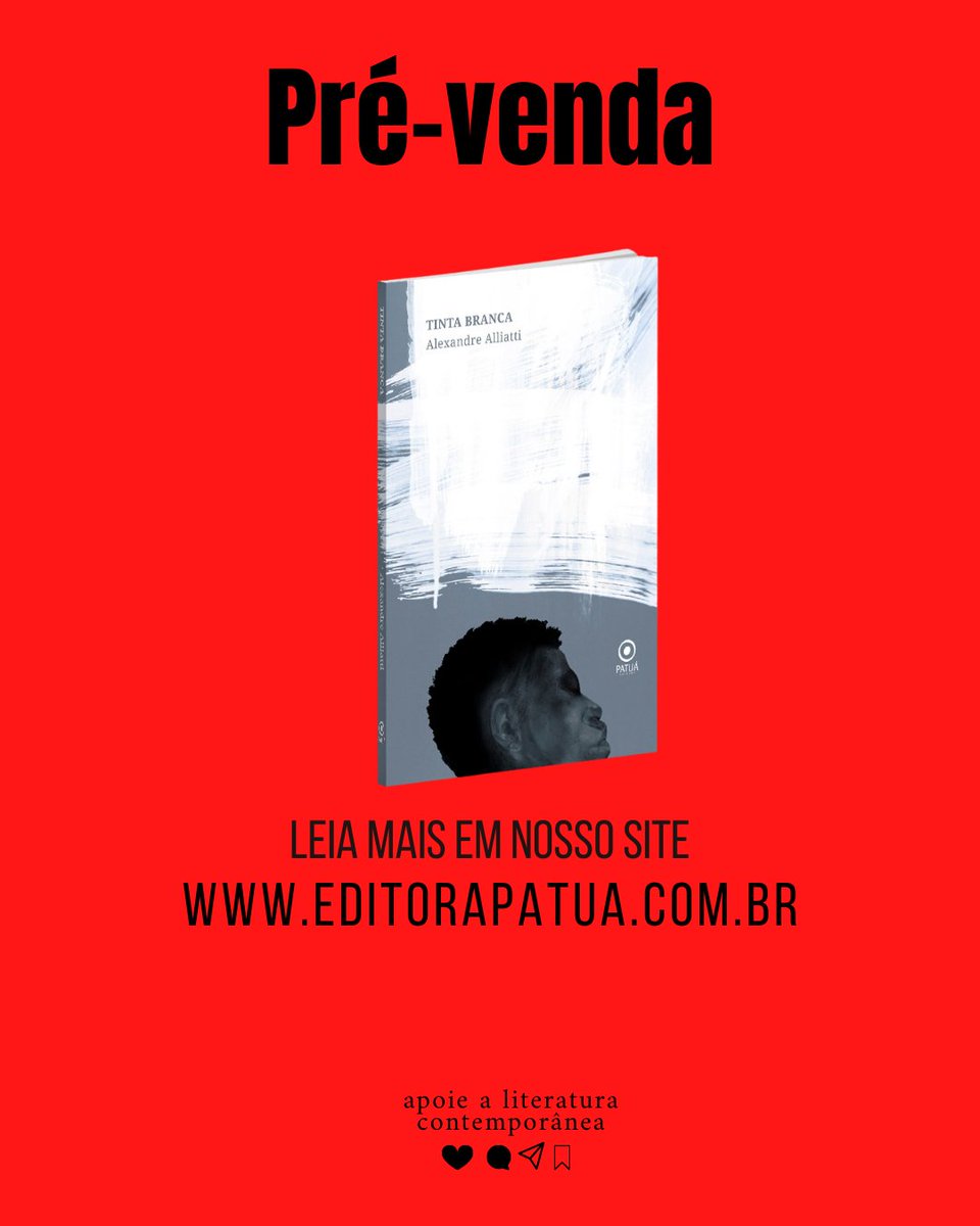 Amigos, vem aí Tinta Branca, meu primeiro romance. 

O livro me acompanhou nos últimos anos - e chegou o momento de alcançar os leitores.

Ele está em pré-venda (link abaixo) pela <a href="/editorapatua/">Editora Patuá</a>. Este momento é fundamental para dar fôlego ao livro. Bora?

editorapatua.com.br/produto/262999…