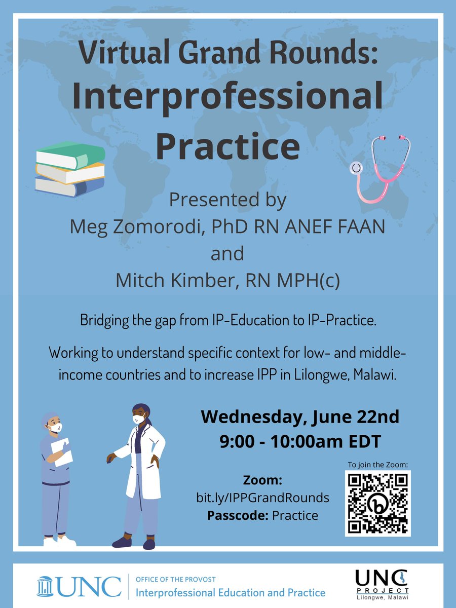 Global Health at UNC Gillings (@gillingsglobal) on Twitter photo Join <a href="/mitch_kimber/">Mitch Kimber, RN</a> & Dr. <a href="/MegZ4UNC/">Meg Zomorodi</a> for the <a href="/unc_ipe/">Office of Interprofessional Education & Practice</a> & <a href="/UNCMalawi/">UNC Project Malawi</a> Virtual Grand Rounds: Interprofessional Practice (IP): Bridging the gap from IP-Education to IP-Practice on Wednesday June 22nd from 9-10am EDT. bit.ly/IPPGrandRounds Join <a href="/mitch_kimber/">Mitch Kimber, RN</a> & Dr. <a href="/MegZ4UNC/">Meg Zomorodi</a> for the <a href="/unc_ipe/">Office of Interprofessional Education & Practice</a> & <a href="/UNCMalawi/">UNC Project Malawi</a> Virtual Grand Rounds: Interprofessional Practice (IP): Bridging the gap from IP-Education to IP-Practice on Wednesday June 22nd from 9-10am EDT. bit.ly/IPPGrandRounds