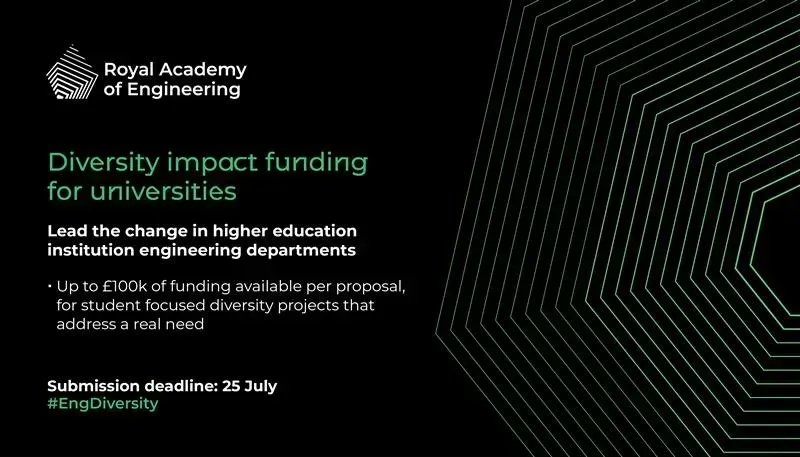 RAEngNews's tweet photo. Following the success of our first round, we're offering grant funding again to universities who have ideas for projects that will address the unequal outcomes experienced by engineering students from underrepresented groups. To apply: https://t.co/0ylaa8H34A #EngDiversity https://t.co/1Lnl6rocOE