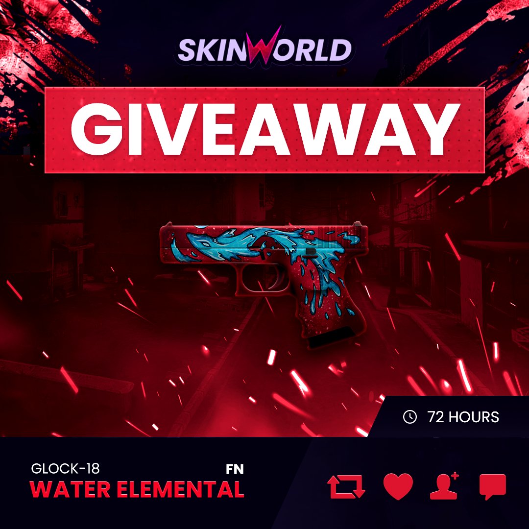 Glock-18 | Water Elemental (FN) - 48 HOUR GIVEAWAY! 🔥

How to enter: 👇
1. Follow <a href="/SkinWorldgg/">SkinWorld</a>
2. Like this Tweet
3. Retweet this Tweet
4. Tag 2 friends

Winner announced in 2 days! 

#skinworld #giveaway #freeskins #csgo #csgoskins #counterstrike