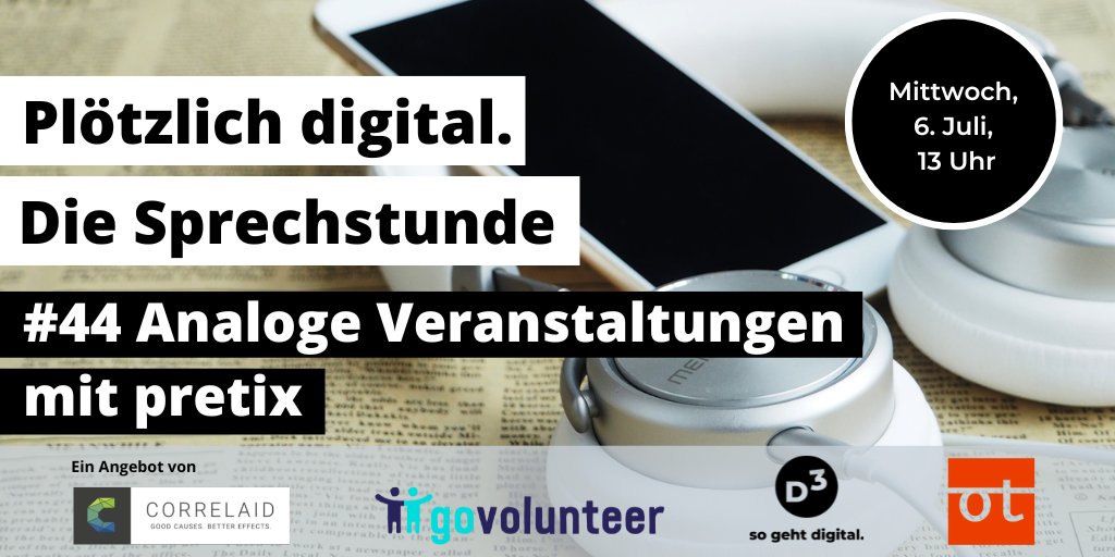 In #PlötzlichDigital Nr. 44 zeigt euch D3-Aris, wie ihr analoge Events mit der Ticketing-Software <a href="/pretixeu/">pretix</a>  umsetzt. Von der Raumbelegung bis hin zu komplexen Ticketkategorien - Aris führt euch von A bis Z durch die #OpenSource Lösung.

Anmeldung 👉 t1p.de/ffbt