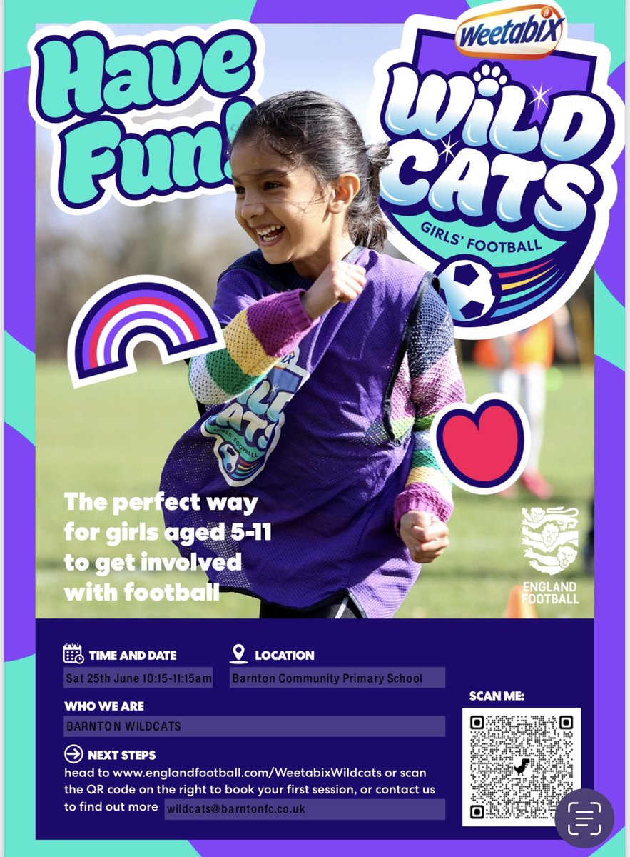 BarntonMrJT's tweet photo. Calling all girls aged 5-11! Want to play football? Join the new @BarntonWildcats - girls only sessions. All levels, all welcome. 

⏰10.15-11.15am every Saturday
📍Barnton Primary School 
💰£3.00

Book here: https://t.co/e9ErsARibG
#weetabixwildcats  https://t.co/bvjGP6ner6 https://t.co/R1LjSOXa1M