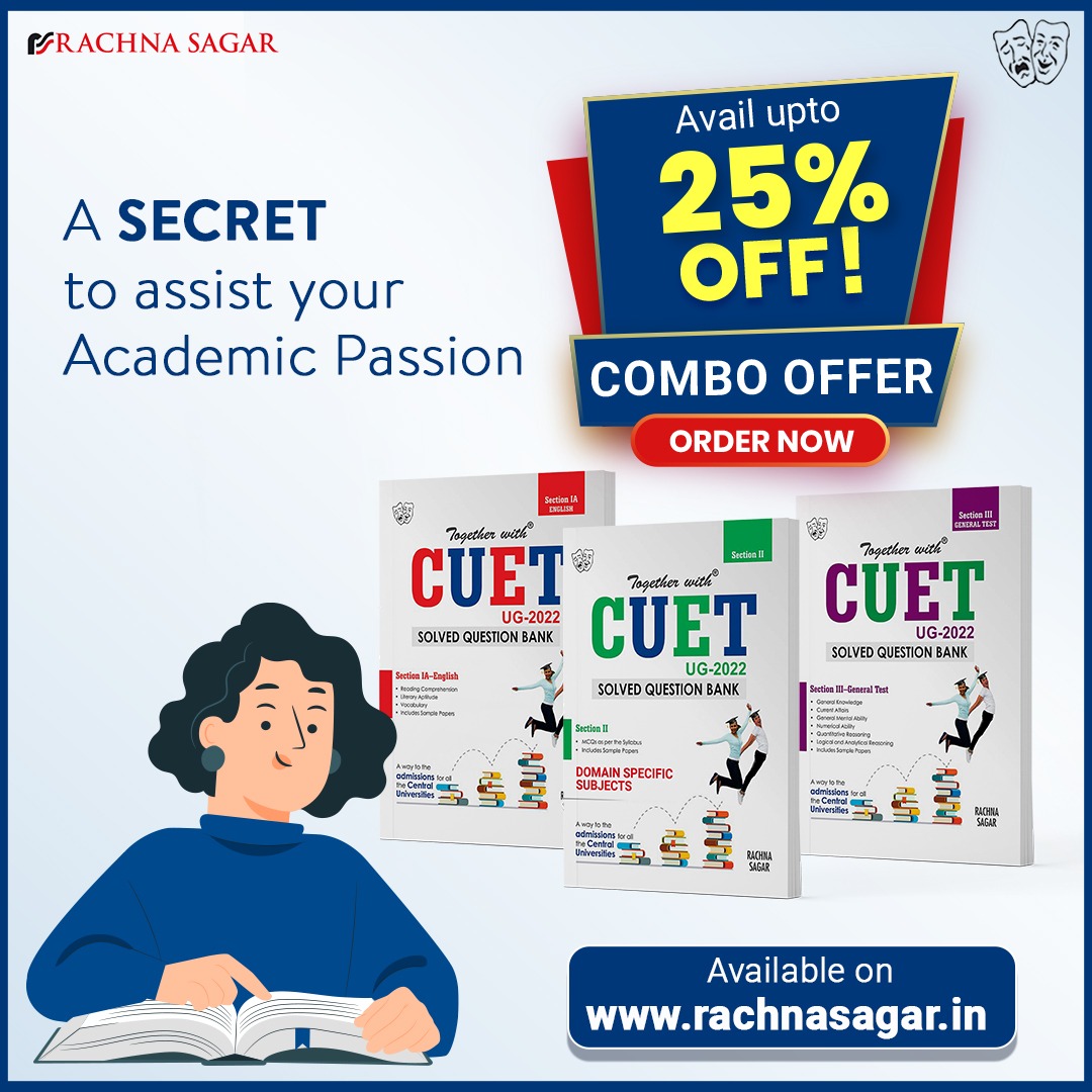 rachnasagargrp's tweet photo. Exclusive Combo Offers!!!
‘Together with’ NTA CUET Question Banks
Best Books to Prepare for CUET UG-2022.
👉 Avail upto 25% off on Combos on: https://t.co/2zddTAbyZI
👉 Books are also available on Amazon & Flipkart.
#CUETQuestionBank #COMBO #NewOffer #EntranceExam #CUET #NTA https://t.co/JdRnqjjT9x
