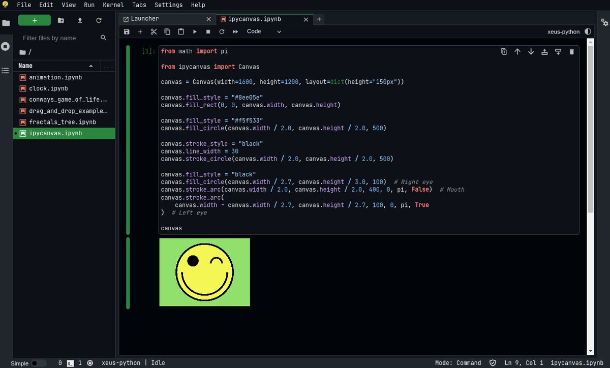 martinRenou's tweet image. The #ipycanvas documentation now embeds a really nice #JupyterLite deployment making use of the power of the #xeus_python kernel!! (to be announced soon!) 😍🚀

Try it! ipycanvas.readthedocs.io/en/latest/lite…
