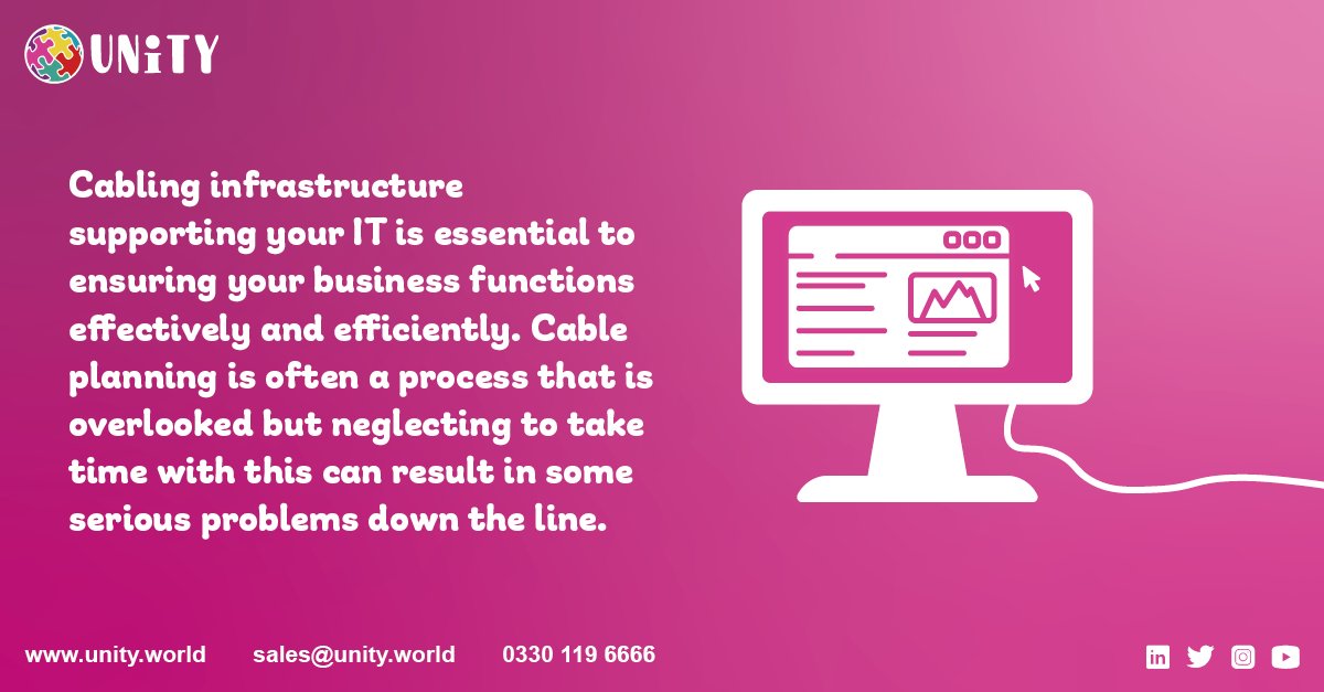 Unityworld6's tweet image. Making sure that your cabling is in the best condition possible is an important investment for the future of your business. Contact us on 0330 119 6666 or email us at sales@unity.world to find out more. #WeAreUnityWorld #B2B #BizHour #Cabling #Infrastructure