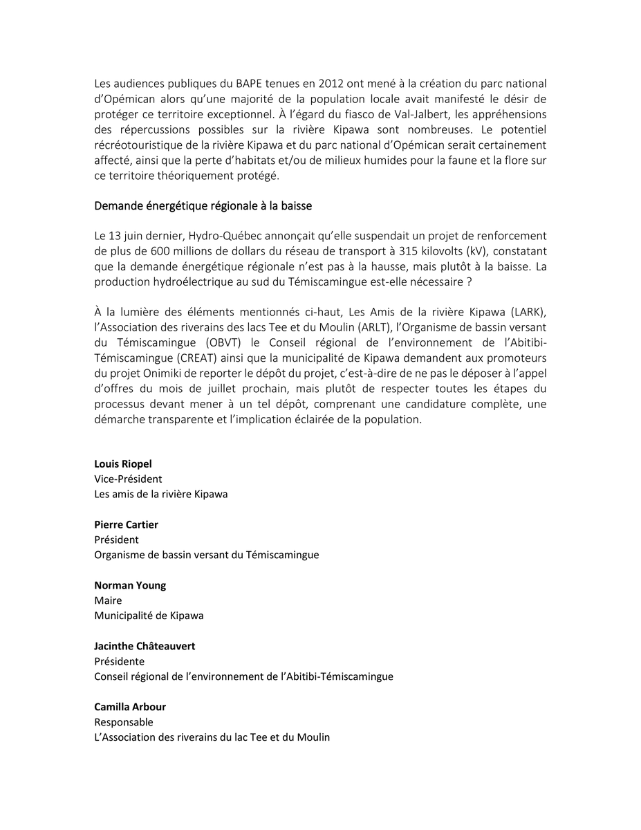 CREAT_08's tweet photo. Les acteurs environnementaux de la région, dont le #CREAT, pressent les promoteurs du projet #Onimiki de reporter le dépôt de leur candidature. 
Voici la lettre ouverte publiée aujourd'hui à cet effet.
#environnement #lettreouverte #action #projetonimiki #abitibitémiscamingue https://t.co/bzlafZEADu