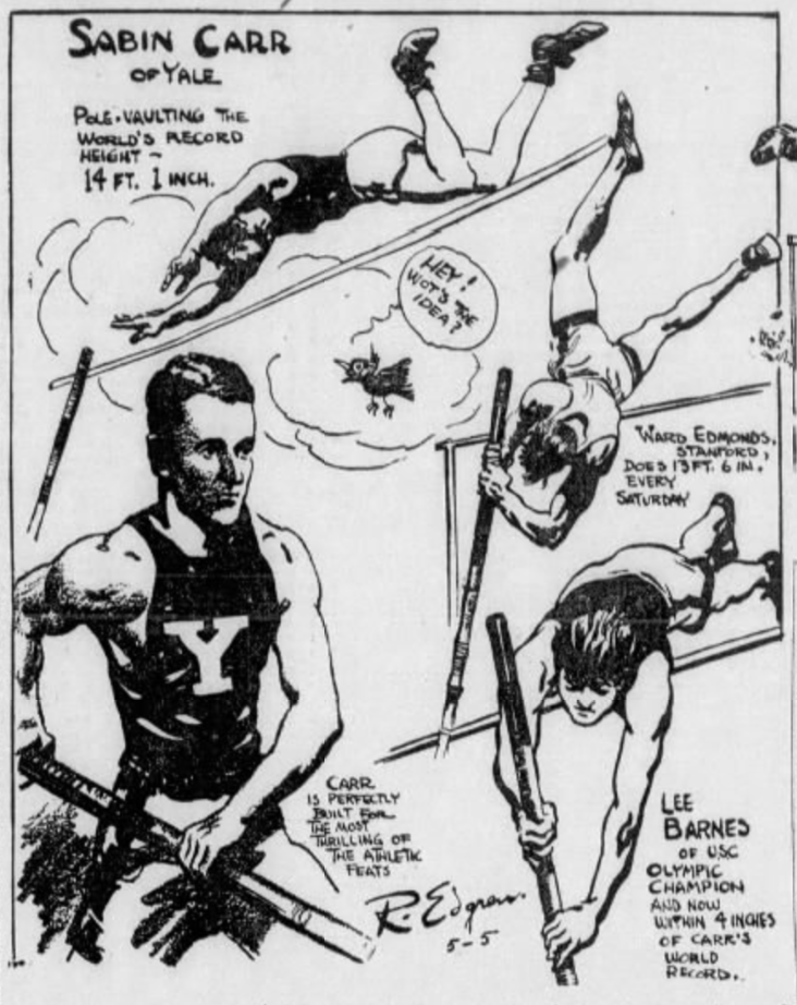 Pole Vault Power on Twitter "1928 newspaper artwork featuring pole vaulters Sabin Carr, Ward
