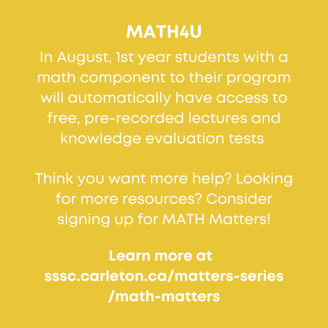CarletonSSSC's tweet photo. Be prepared for your first-year math courses with MATH Matters! Review fundamental concepts from high school math and give yourself a head start with university concepts. Access free content or sign up for additional support. 

Learn more at https://t.co/qPduj703PD https://t.co/hQg0GvFRXk