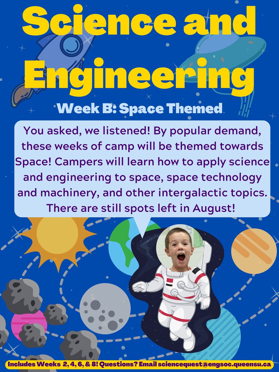 ScienceQuestQ's tweet photo. Here at Science Quest, we are working to develop camps with special themes. For Science and Engineering Week B it will be the highly requested Space theme! We still have plenty of spots in our Science and Engineering camps this summer! https://t.co/iG53SWP9H3