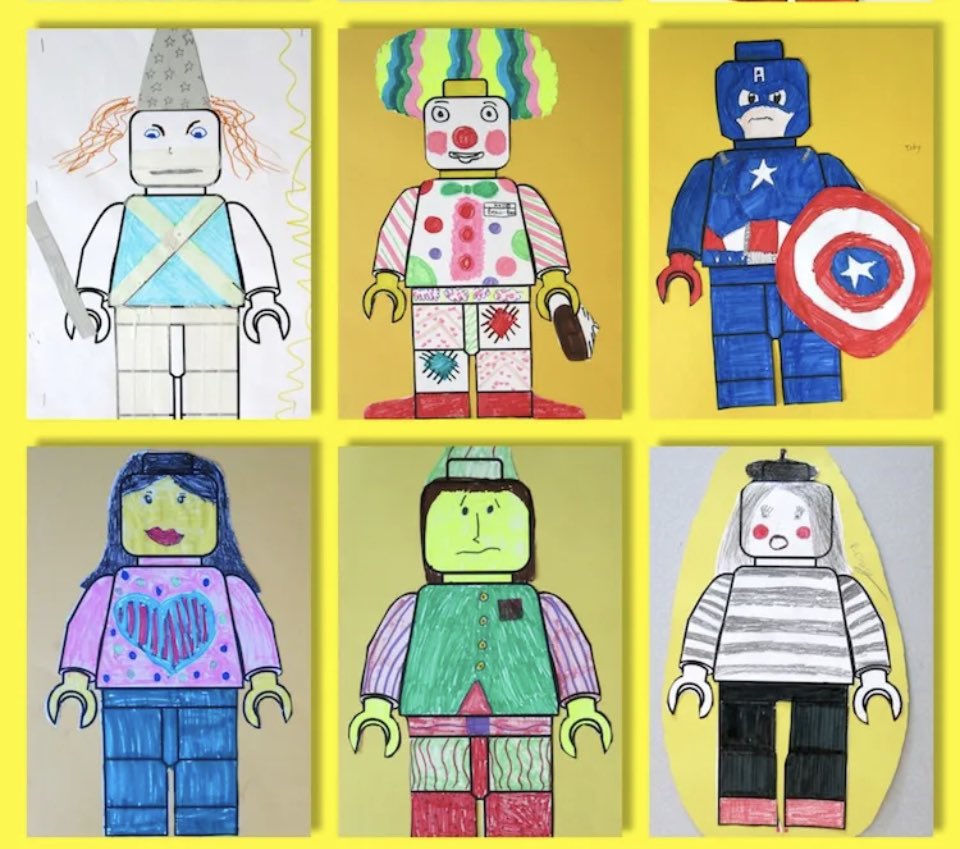 SimoneLineker's tweet photo. @cmdoublep @DeputyGrocott @MrTs_NQTs Design themselves as a Lego Character. All you need is the logo template on A4 and oil pastels. A great art activity and you can make it into a display for a class charter for the new academic year! 😃 https://t.co/gHg3eUFzbe