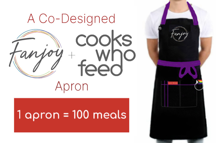 We partnered with Fanjoy Cooking Up for Change to create a co-branded apron. The apron comes in a black finish with deep purple straps and stitching, featuring the Fanjoy logo and pride flag to celebrate the LBGTQ community. 

Check out the apron!
  
indiegogo.com/projects/co-br…
