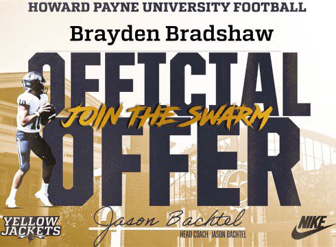 Brayden (@bradshaw_bray) on Twitter photo Blessed to receive my first offer. Thank you <a href="/Coach_Patton27/">Stoney Patton</a> for giving me the chance to further my football career. <a href="/HPUFootball/">Howard Payne University Football</a> Blessed to receive my first offer. Thank you <a href="/Coach_Patton27/">Stoney Patton</a> for giving me the chance to further my football career. <a href="/HPUFootball/">Howard Payne University Football</a>