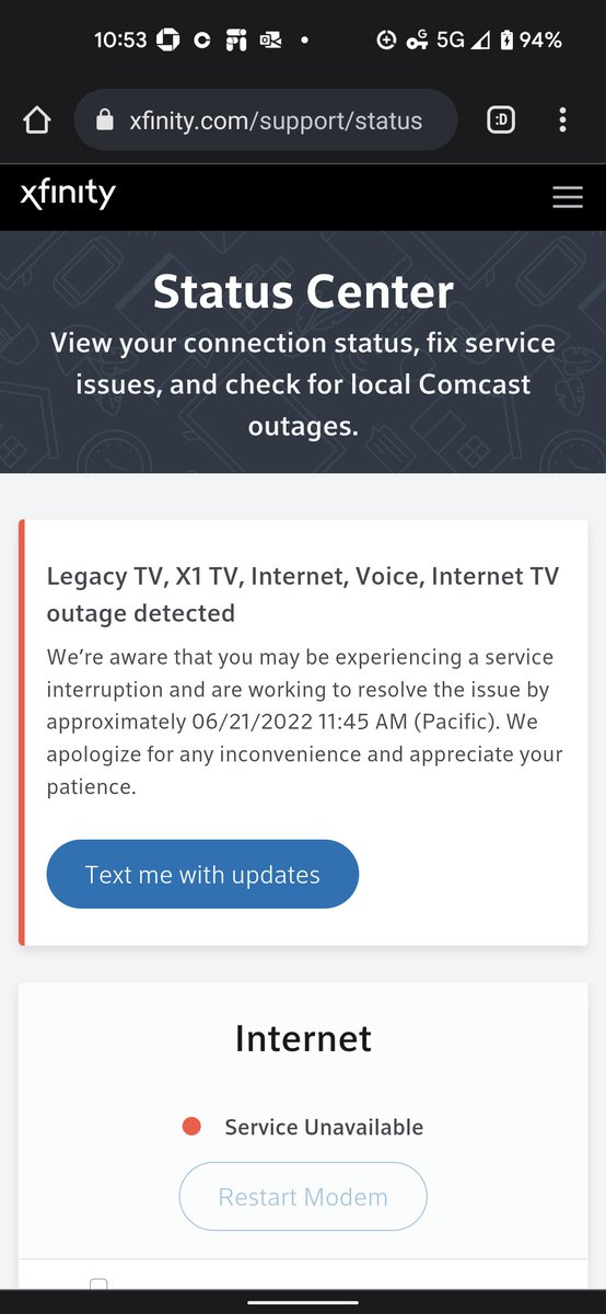 Hi <a href="/comcast/">Comcast</a>, @xfinity, @xfinitysupport
We are having internet outage on a weekly basis for the last few weeks (98012). Me and my neighbors can't wait to move to <a href="/ZiplyFiber/">Ziply Fiber</a> as soon as they are here.