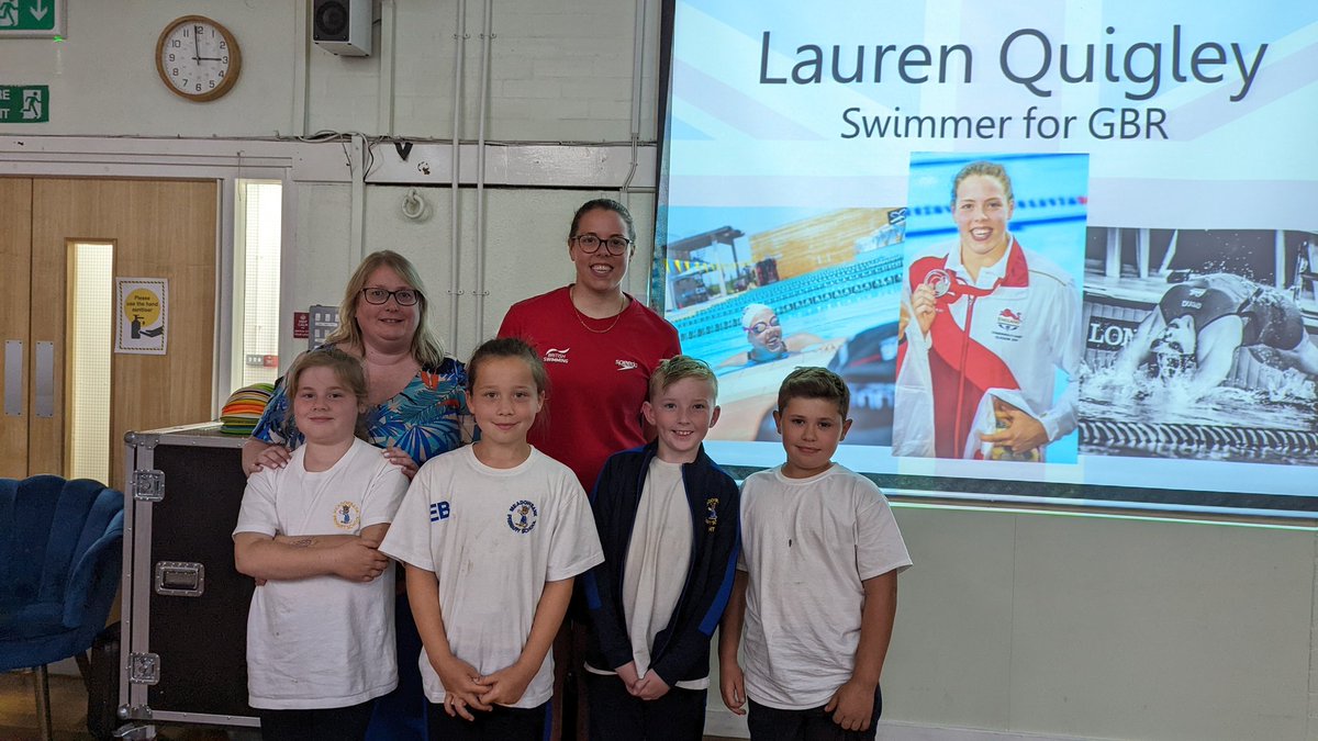 HonestHeadteac1's tweet photo. What an honour to hear about the drive, passion and achievements of #GBR commonwealth swimmer @LaurenAQuigley today. Our children were inspired by her journey of determination and self challenge. #underaminute #champion #yesyoucan https://t.co/OOLPmidR6g