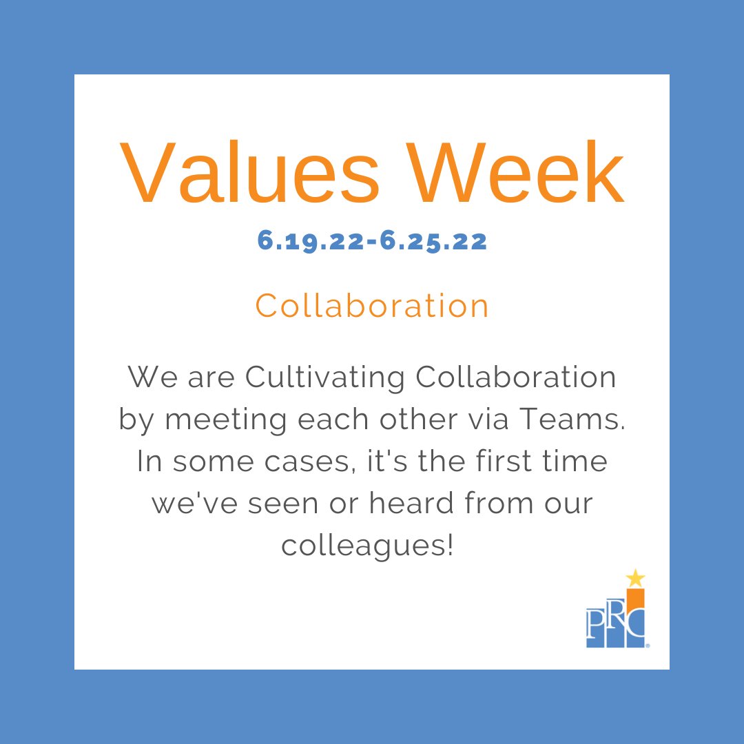 PRCExcellence's tweet photo. We've sprung into Day 2 of #ValuesWeek at PRC by celebrating #collaboration. All employees have an on-the-clock opportunity to meet multiple colleagues throughout different departments in virtual meetings scattered throughout the day. It only takes one smile to be contagious. https://t.co/UiQlRyMTCY