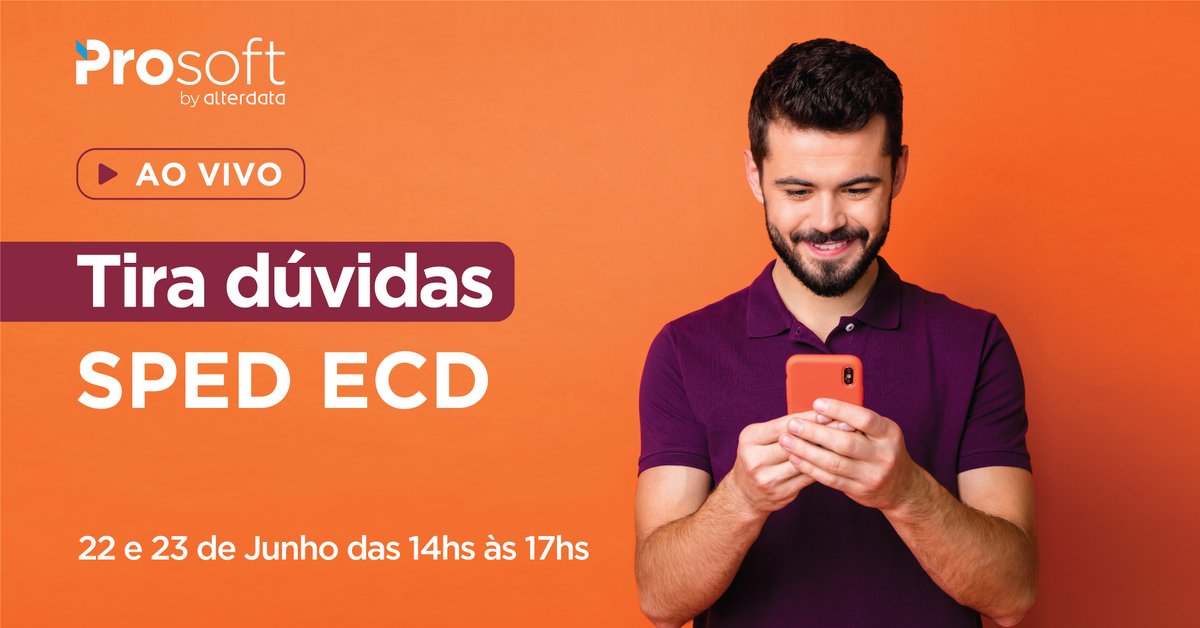 ProsoftTecno's tweet photo. A Prosoft preparou um Tira Dúvidas sobre o SPED ECD ao vivo. Venha participar neste evento que será realizado nos dias 22 e 23 de Junho a partir das 14h às 17h.

Acesse: https://t.co/9T0qk9KZKz

#Prosoft #Alterdata #SPED #ECD https://t.co/yByDNMsjz3