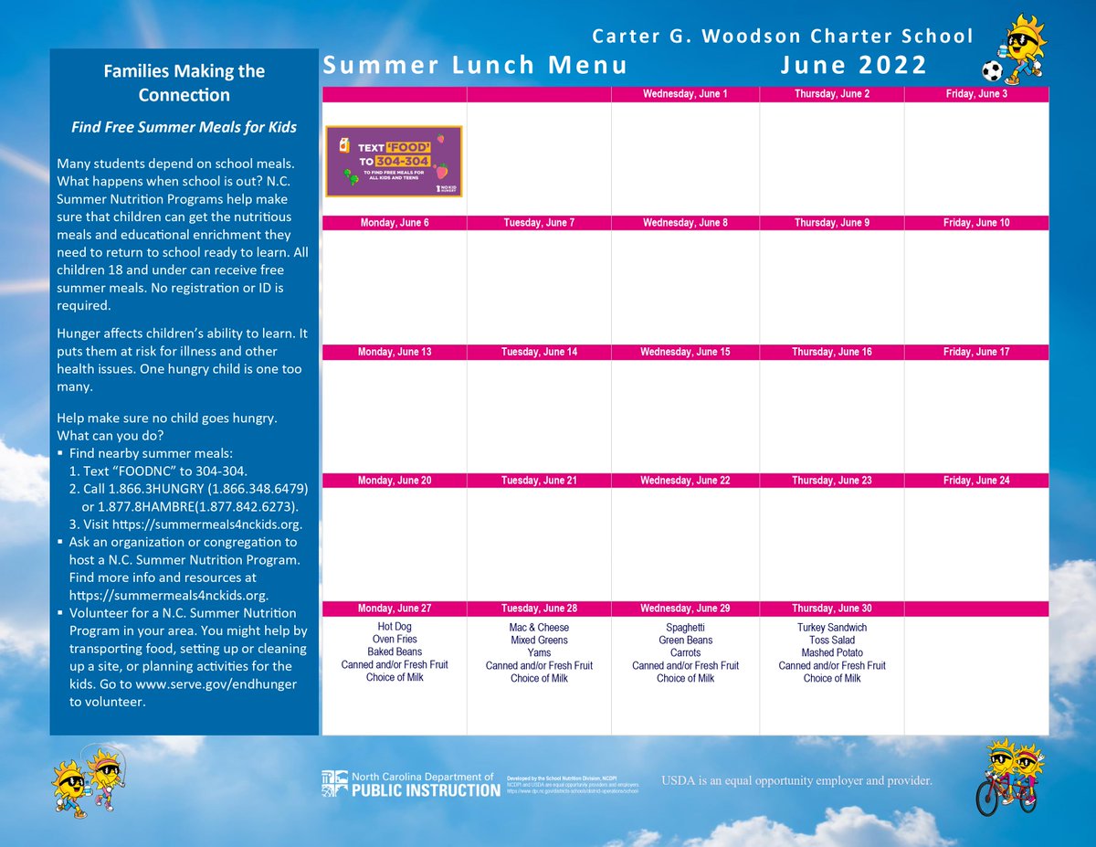 CGWSchool's tweet image. CGWS Family please take a look at our schools summer school menus for your reference throughout the summer.

#cartergwoodsonschool #summerschool2022 #schoolmenus