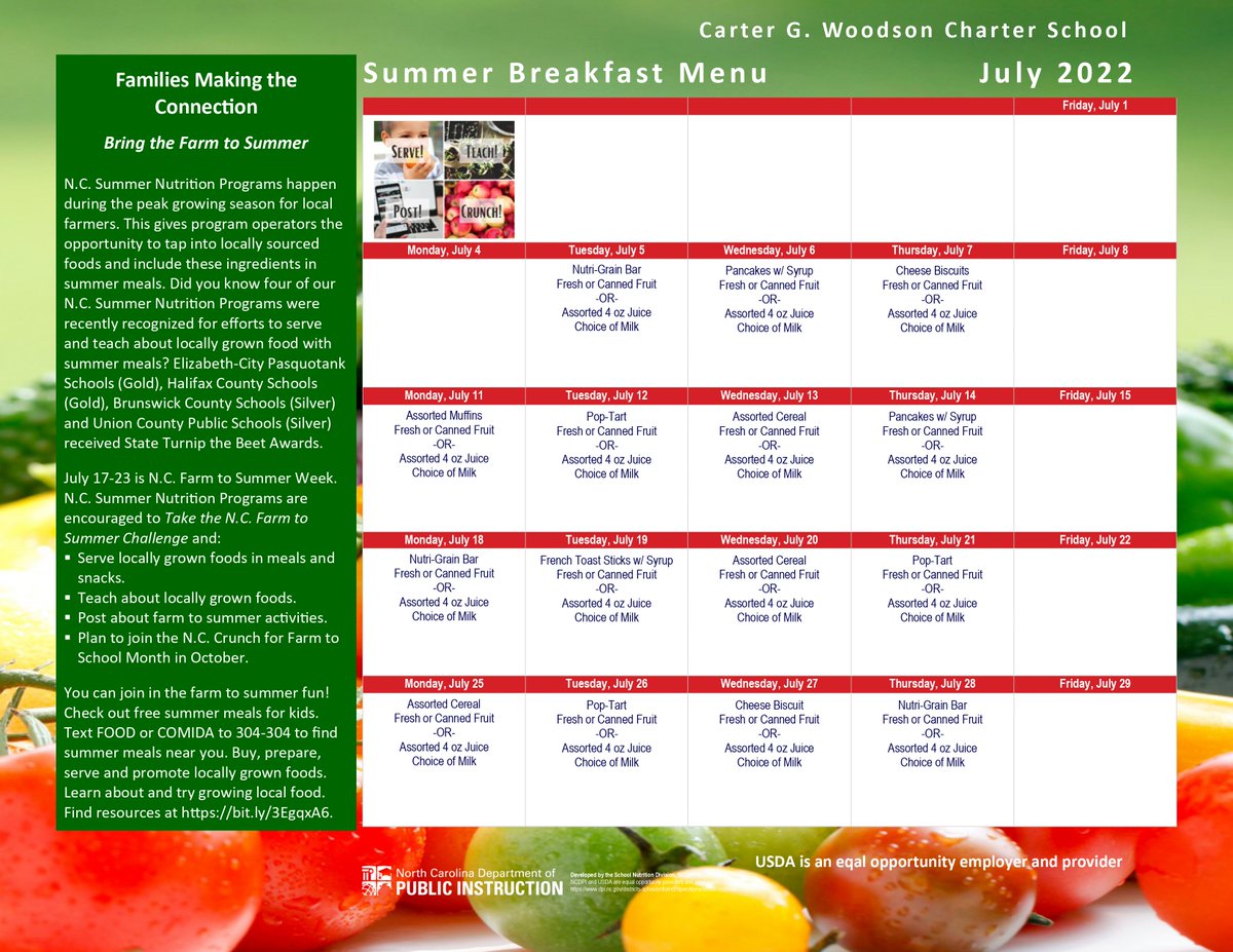 CGWSchool's tweet image. CGWS Family please take a look at our schools summer school menus for your reference throughout the summer.

#cartergwoodsonschool #summerschool2022 #schoolmenus