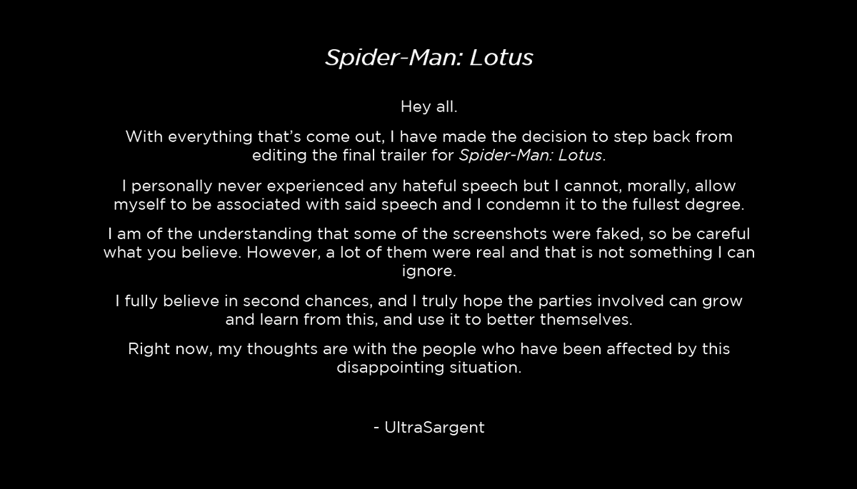 RT @UltraSargent: Regarding Spider-Man: Lotus... https://t.co/VlzoeM8IcN