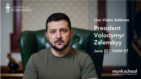On June 22 at 10 AM ET, @uoft's <a href="/munkschool/">Munk School</a> will host President <a href="/ZelenskyyUa/">Volodymyr Zelenskyy / Володимир Зеленський</a>, who will deliver a video address live from Ukraine. 
Q&amp;A with the students across Canada will follow President's remarks. 
Watch livestream: bit.ly/MunkSchoolTV and join #United24 

#UofTZelenskyy