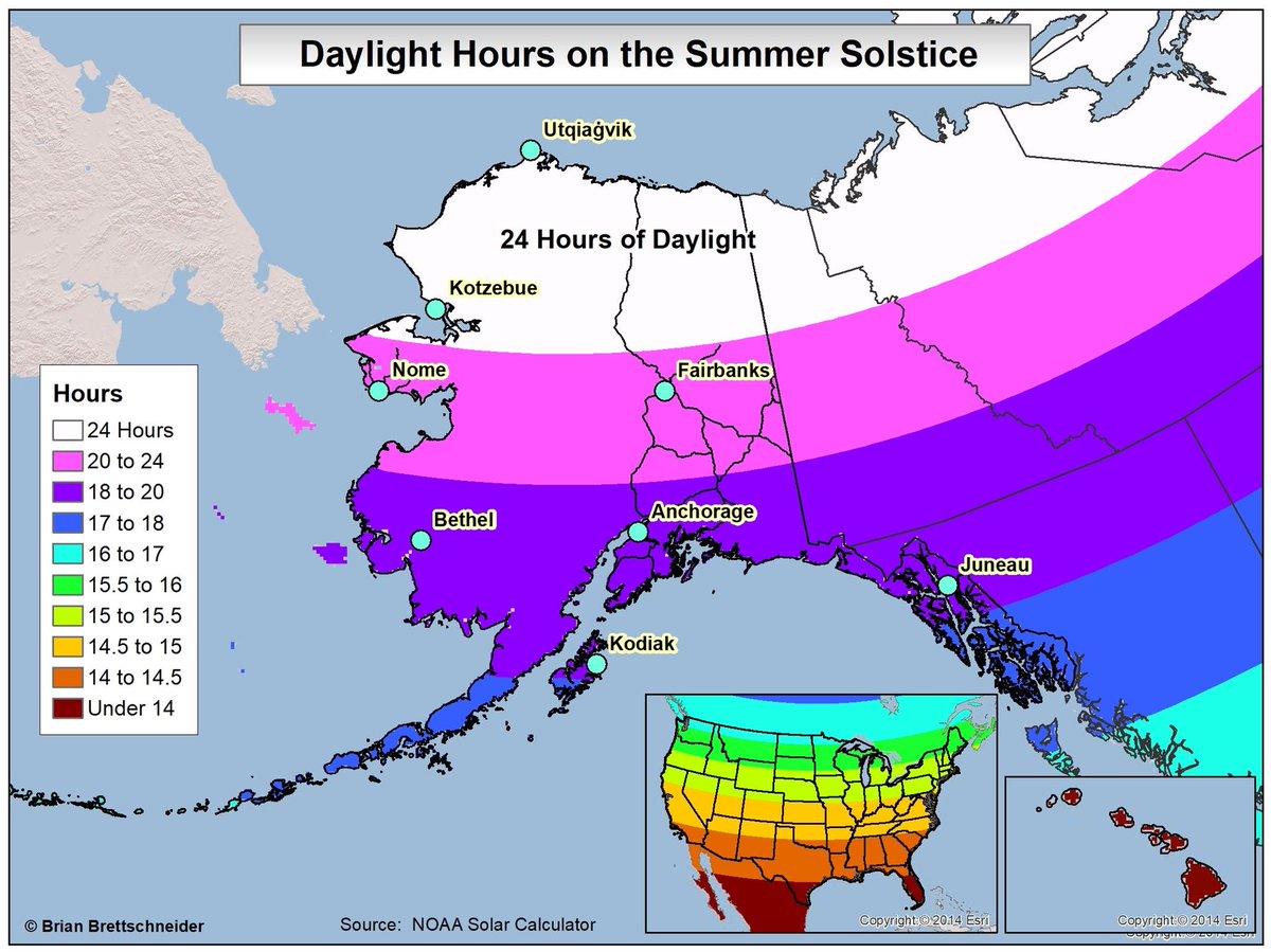 akoltco's tweet photo. Today we celebrate Summer Solstice. It occurs each year, generally over the third weekend in June. It marks the longest day of the year, or the day with the most hours of sunlight. Alaska will see between 18.5 – 22.5 hours of daylight over the Summer Solstice weekend. https://t.co/teO9u7IUXZ