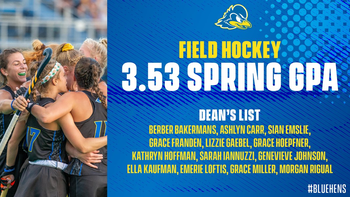 Delaware_FH's tweet photo. Winning on the field and in the classroom! We had the 3️⃣rd highest GPA in the department and 1️⃣3️⃣ student-athletes made the dean's list!
#DEHO x #BlueHens 🏑 https://t.co/bnXgrffHMr