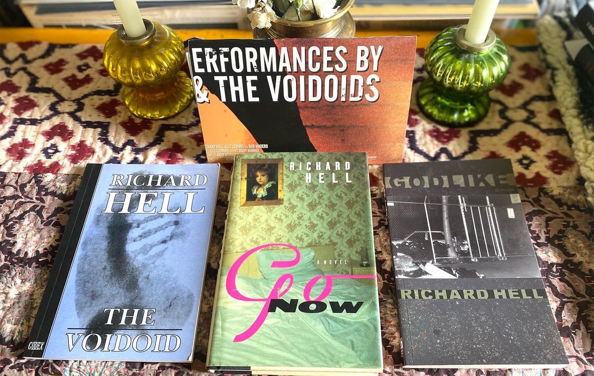 NormalsBooks's tweet photo. Well I for one did not know #RichardHell of #thevoidoids had produced this much written work. A great longtime customer brought these all in in 1 fell swoop. In addition to this batch we also have a near fine copy of his book on Hanuman. Includes here are a near fine oblong https://t.co/vY3Dzz8vrX