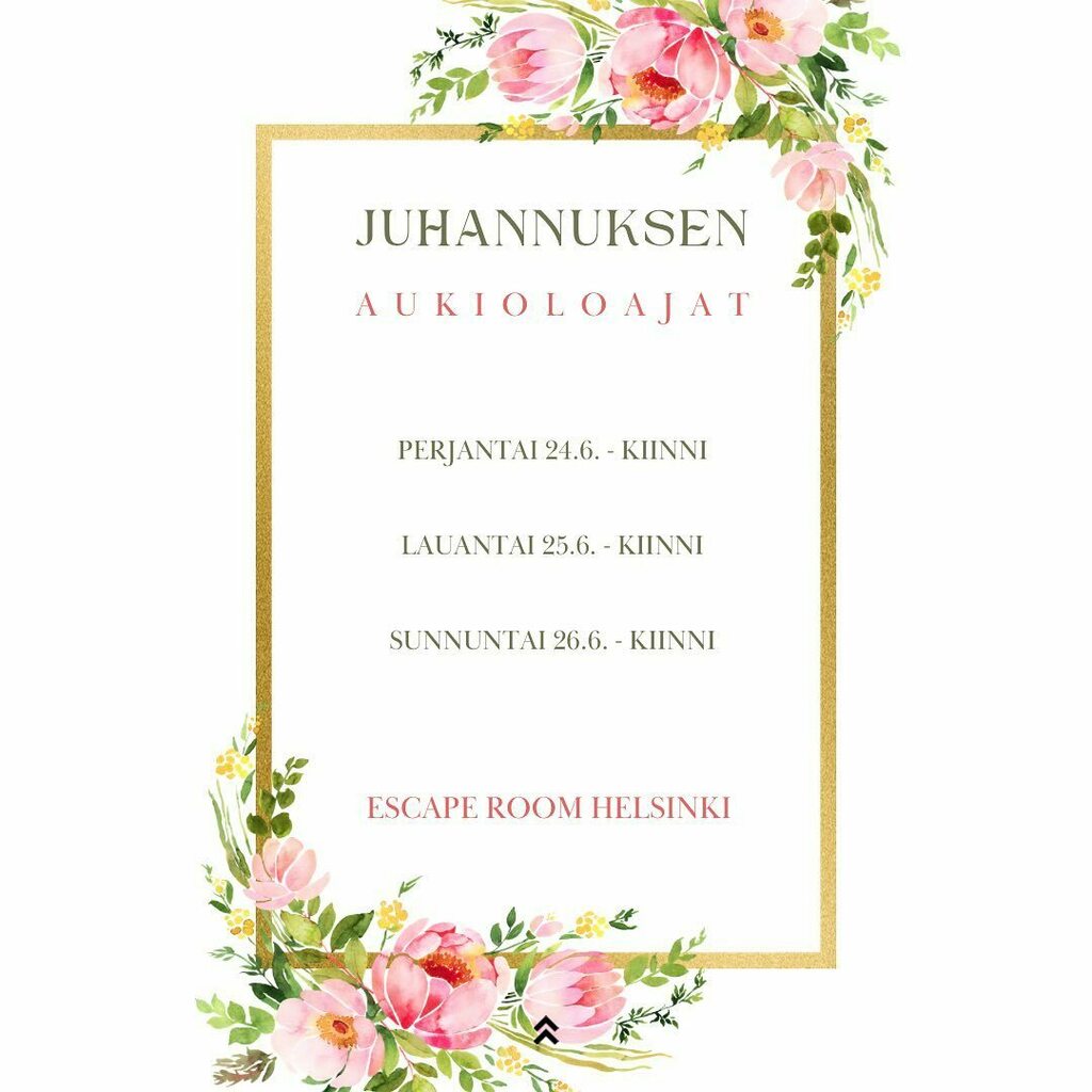 EscapeFi's tweet photo. Lomailemme juhannuksena 2022! Olemme kiinni pe 24.- su 26.6. 🌞 Vielä muutama päivä aikaa pelata ennen juhannusta!

——————

We’re on a short holiday during Midsummer 2022! We are closed from Friday 24th until Sunday 26th of June 🌞 Still a couple more days left to play before … https://t.co/LQqUeZIhmO