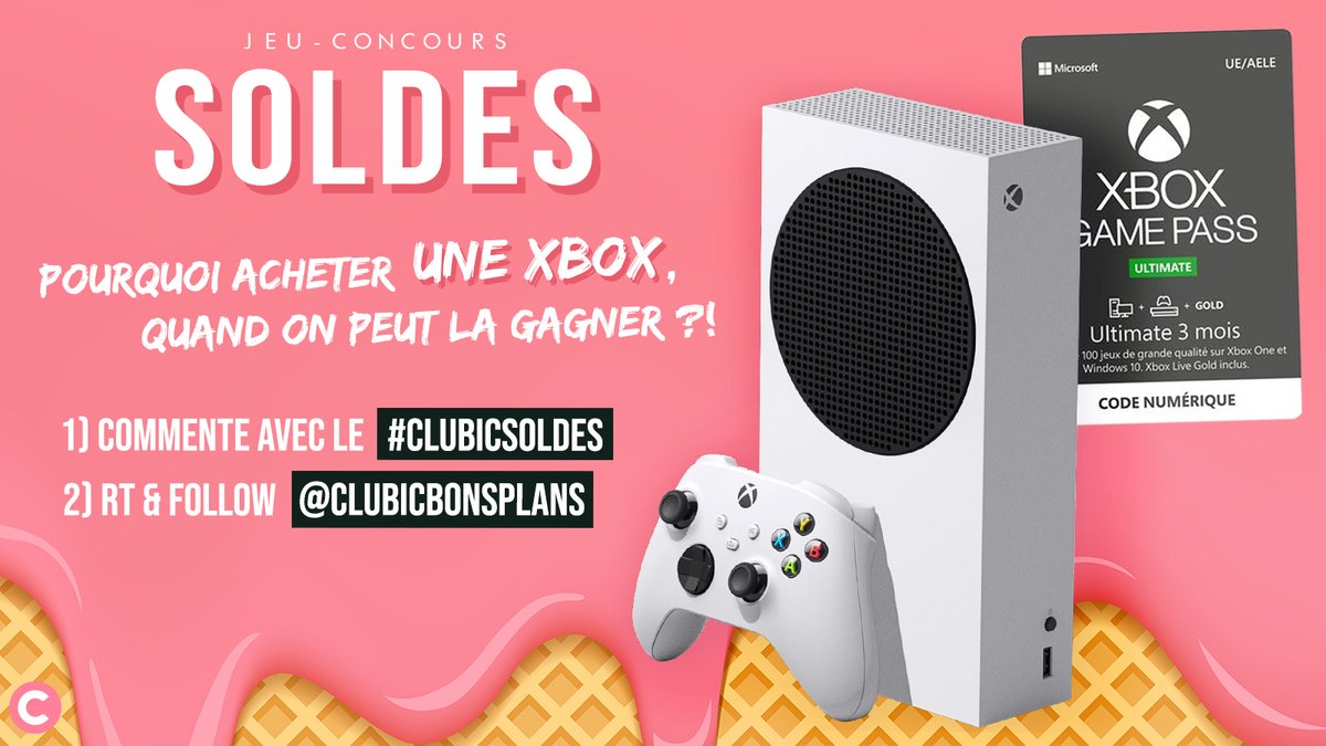 🏝 JEU CONCOURS SOLDES 🔥

Pour les #soldes, tente de gagner une #XboxSeriesS et 3 mois d'abonnement #XboxGamePass Ultimate !

✅ RT + Follow <a href="/ClubicBonsPlans/">Clubic Bons Plans</a>
✅Commente avec #ClubicSoldes

Toutes les promos des Soldes juste ici : clubic.cc/3HEPx7w

TAS le 19/07/22 à 17h ☘