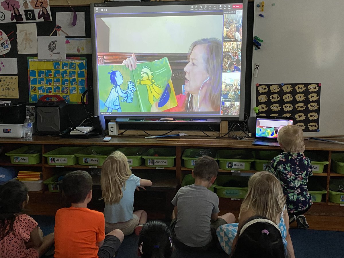 Tapleytown kinders are enjoying a virtual author reading with Aimee Reid. 📚👍❤️