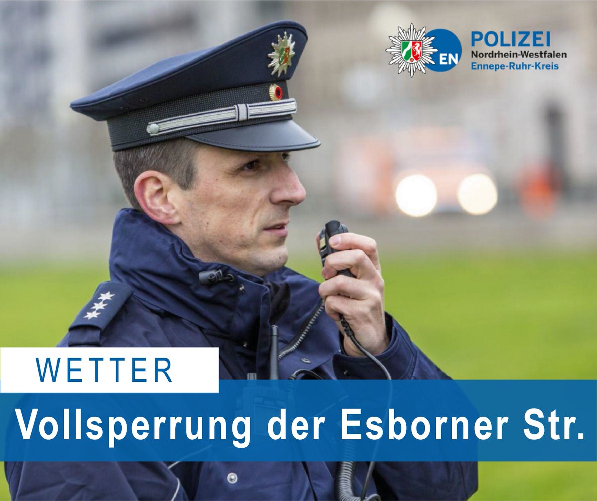 +++ Straßensperrung in #Wetter +++

🚨 Aufgrund eines Verkehrsunfalls ist die Esborner Straße in Höhe Hülsenweg derzeit in beide Richtungen vollgesperrt. 

Wir bitten Sie daher das abgesperrte Gebiet, wenn möglich, zu umfahren. 

Ihre #PolizeiEN