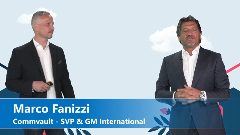 Commvault's tweet photo. Our #CVPartnerConnect event for International #CVPartners is in full swing with our SVP @FanizziM joining Jamie Farrelly live on the virtual stage. #Commvault https://t.co/8J1Dcj57Di