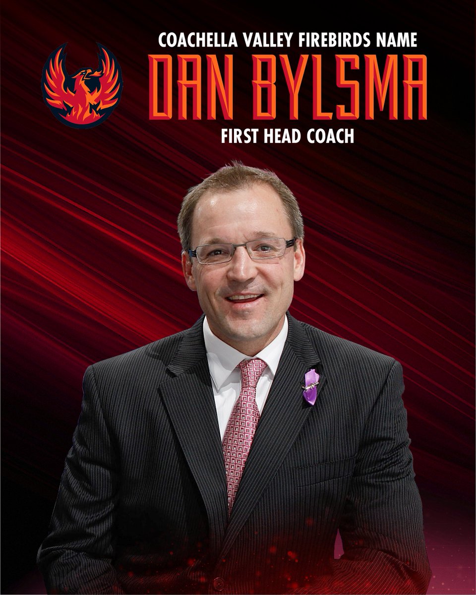 Drum role please...🥁... The Coachella Valley Firebirds welcome to the team our very first head coach, Dan Bylsma!

cvfirebirds.com/coaches/

#IgniteTheSeason #BuildingAnOasis #OneValley #Firebirds #CoachellaValley #AHL #Hockey #HeadCoach #BuildingATeam #HockeyTeam