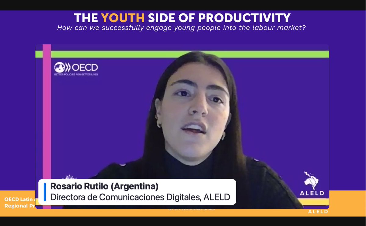 AustraliaLatam's tweet photo. 💡ALELD Committee Member @rosariorutilo kicks of session 2 on incorporating youth into the labour market in Latin America &amp; Caribbean. Rochi (as we know her!) challenges perspectives of young people and says they need to be put front and centre to contribute and participate. https://t.co/e5OV4JsYq5