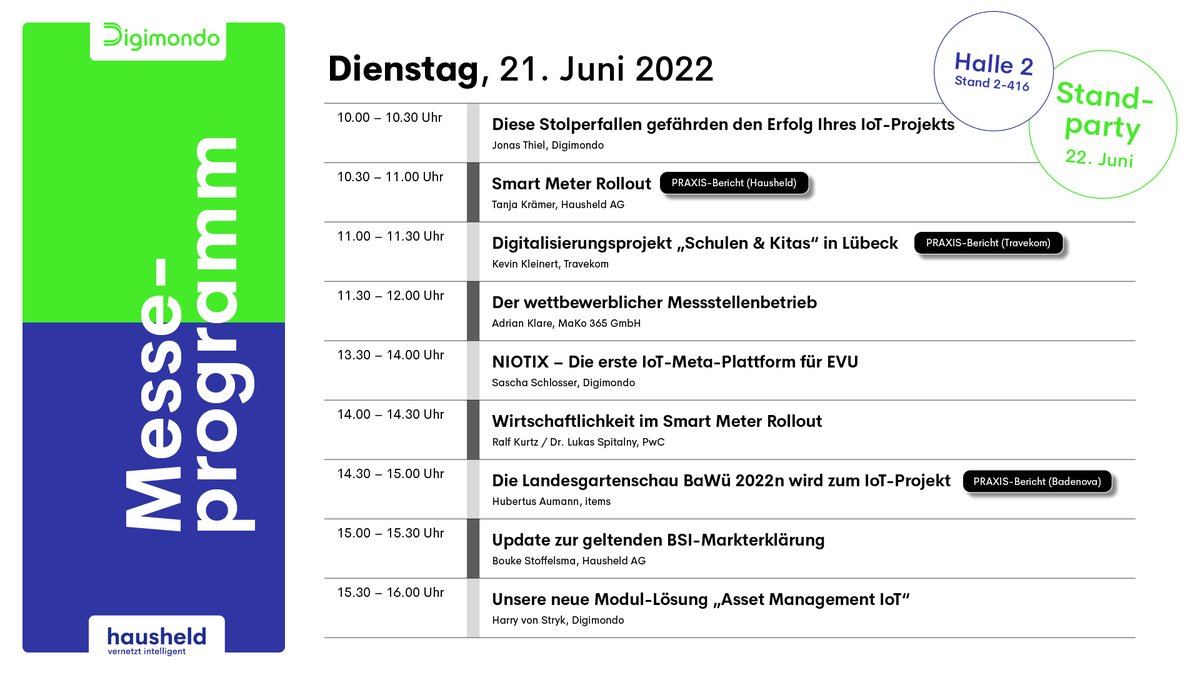digimondogmbh's tweet image. Enjoy our speaker
Auf der E-World erwarten Dich an unserem Stand spannende, innovative Vorträge rund um unser Kernthema “IoT in der Energie- und Versorgungswirtschaft”. Wirf einen Blick auf unsere Messe-Highlights!
#enjoyyourbusiness #digimondo #eworld #iot #messe #speaker