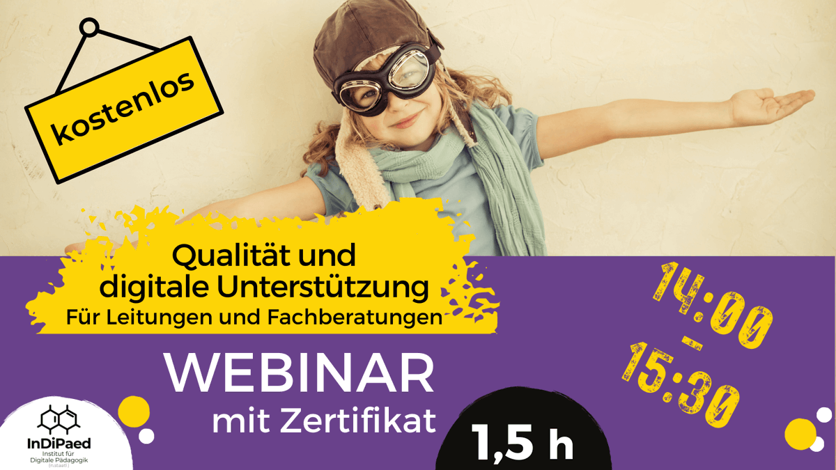 InDiPaed's tweet image. Nicht vergessen: Morgen um zwei startet unser kostenloses Webinar "Mit digitaler Unterstützung Qualität in der Kita sichern". indipaed.de/courses/qualit…
#twkita