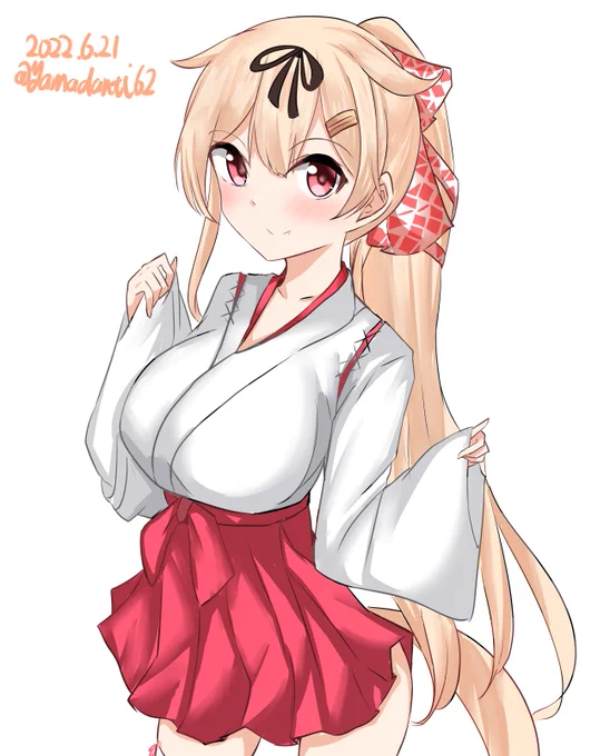 #艦これ版深夜の真剣お絵描き60分一本勝負 
#艦これ版真剣お絵描き60分一本勝負_20220621
巫女の夕立ちゃん 