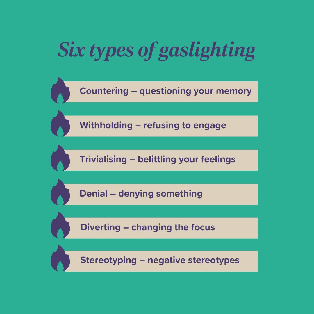 Did you know there are different types of gaslighting? 😱 Here's what they are...

Get in touch today if you're in need of support. We are here for you 💜⠀
Find out more about FLOWS: loom.ly/BsH5u9g

#Gaslighting #CoerciveControl #DomesticAbuse