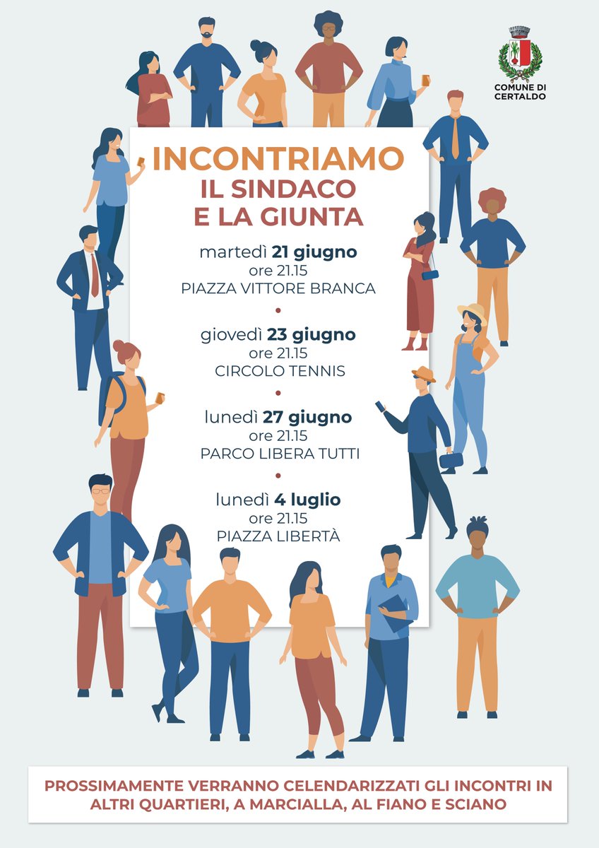 comunecertaldo's tweet photo. Calendario incontri pubblici del Sindaco e della giunta, stasera in Certaldo alto alle ore 21.15 in Piazza Vittore Branca
#passaparola #certaldo https://t.co/e39WGBYcvB