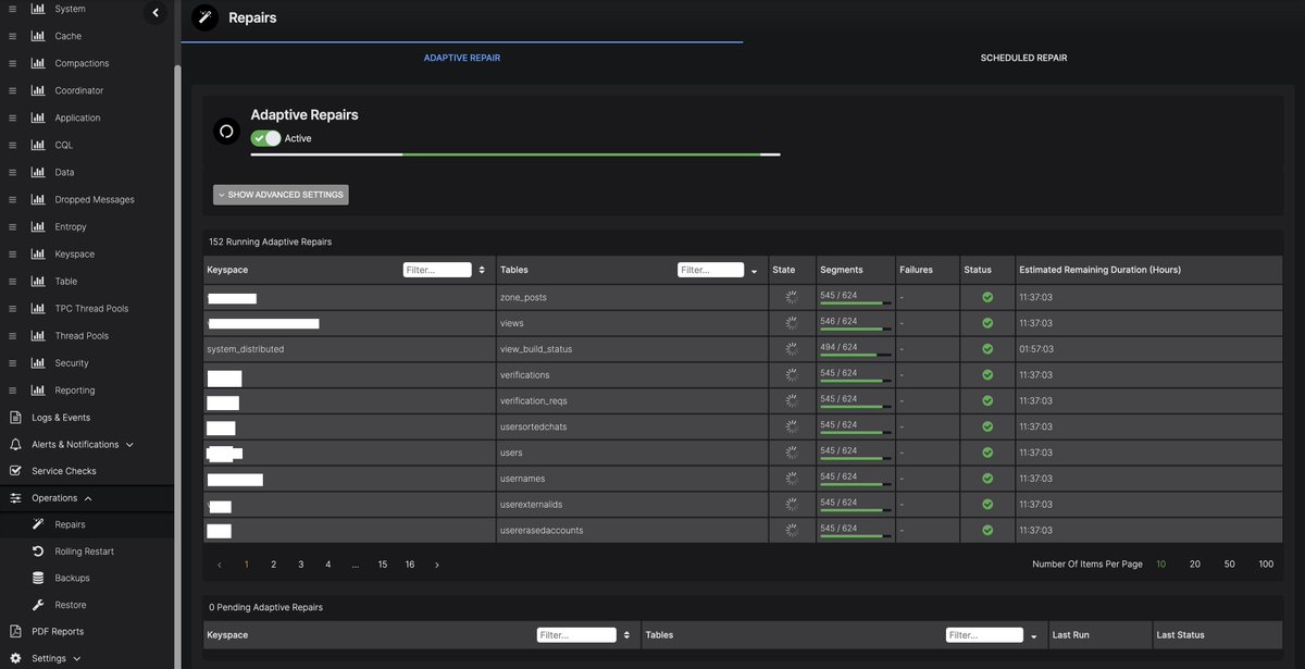 Sick of repairs for #Cassandra being a pain? Check out adaptive repairs in #AxonOps - just turn it on and forget about it. AxonOps repairs adapt to your cluster workload speeding up and slowing down based on what's happening in your cluster! axonops.com #devops #SRE