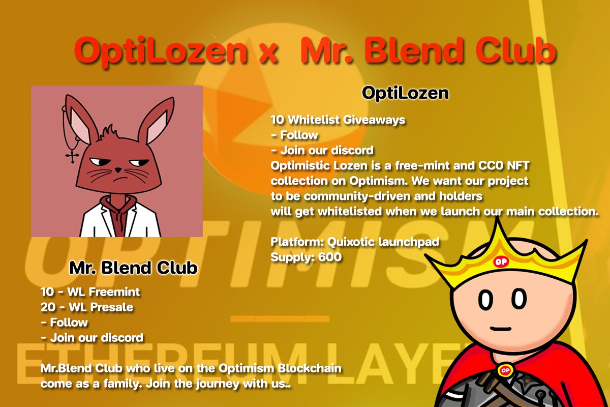 MrBlendClub's tweet photo. 🎁10 whitelist giveaway from @lozenlabs
WL Freemint - 10 slots
- Follow @lozenlabs and @MrBlendClub
- Retweet this tweet
- Join both discord (link in bio)
🔴Random at June,25
Hope you got whitelisted and become Lozen gang. https://t.co/kdjoORHKPI