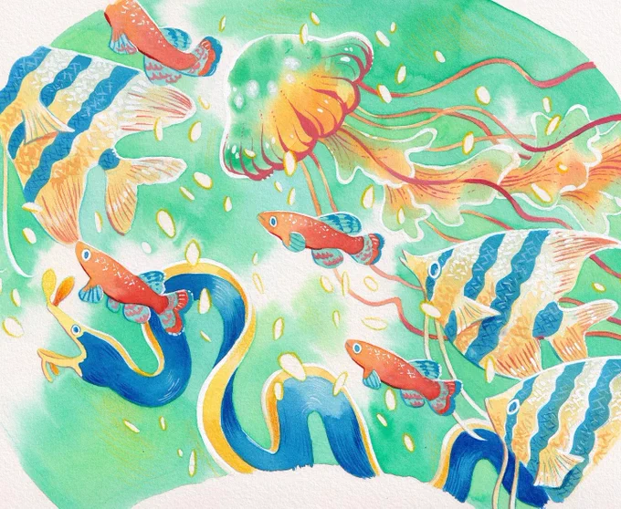 Painting for a bamboo fan🐠 