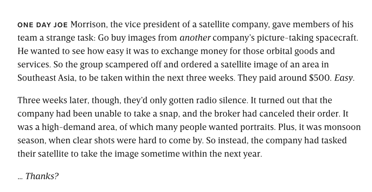 Holy cow. There's an amazing story in WIRED this morning from <a href="/ScolesSarah/">Sarah Scoles</a> that highlights the story of commercial SAR, <a href="/umbraspace/">Umbra</a>, and <a href="/cloudtostreet/">Cloud to Street</a>. What an honor to be in the lede! Some great quotes from <a href="/MasterActual/">Todd Master</a> and <a href="/BessieSchwarz/">Bessie Schwarz</a> in here, too. wired.com/story/these-sa…
