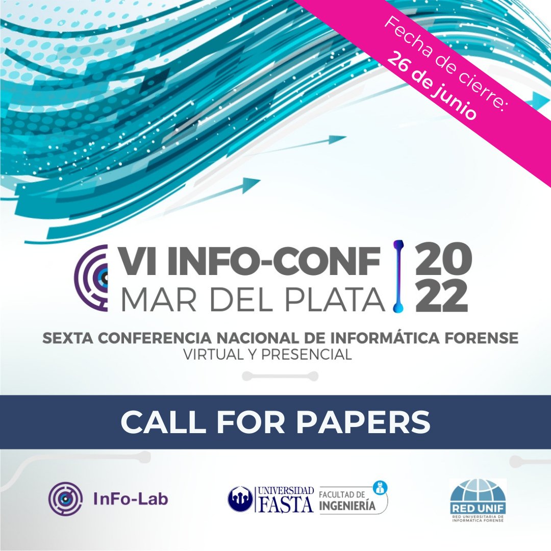 📌¡En menos de 10 días cierra la recepción de trabajos para la Sexta Conferencia Nacional de Informática Forense! 🙌🙌
✅Se reciben trabajos académicos y de presentación de casos hasta el 26 de junio
💻INFO: info-lab.org.ar/extension/info…
📩infoconf.ingenieria@ufasta.edu.ar